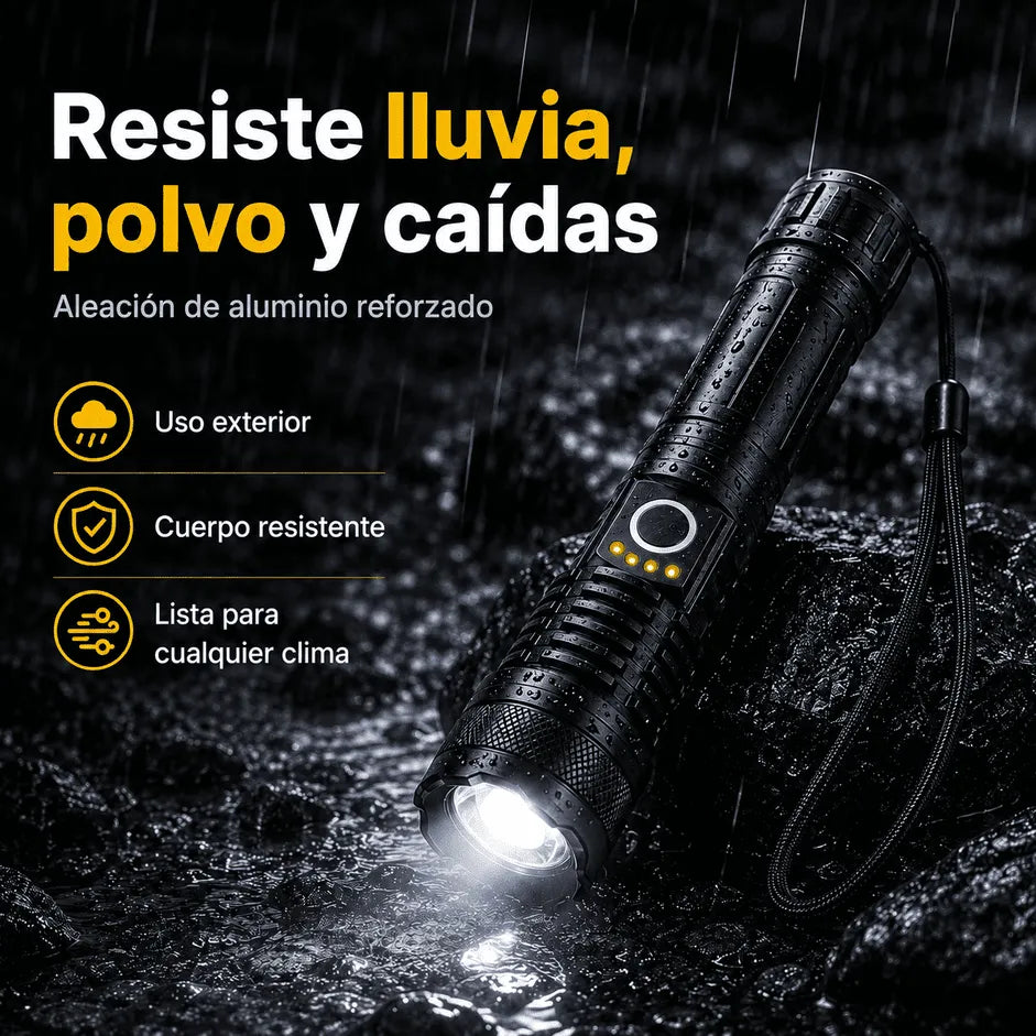 Linterna Táctica de Largo Alcance | Recargable, 5 Modos, Aluminio Reforzado [COMPRA 1 Y LLÉVATE 2]