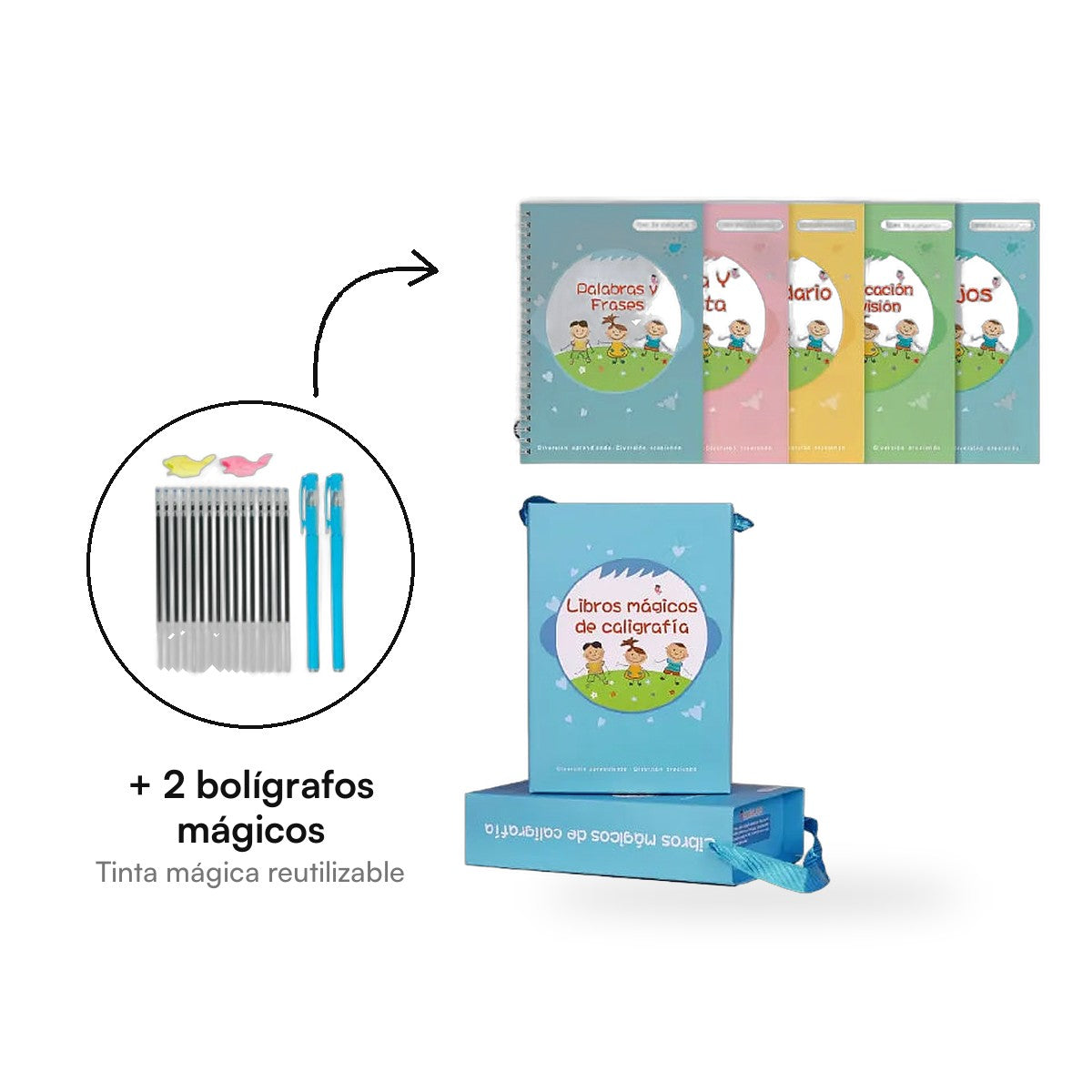 Cuadernos Mágicos Montessori Bilingües · Pack 8 Libros + 2 Bolígrafos Mágicos