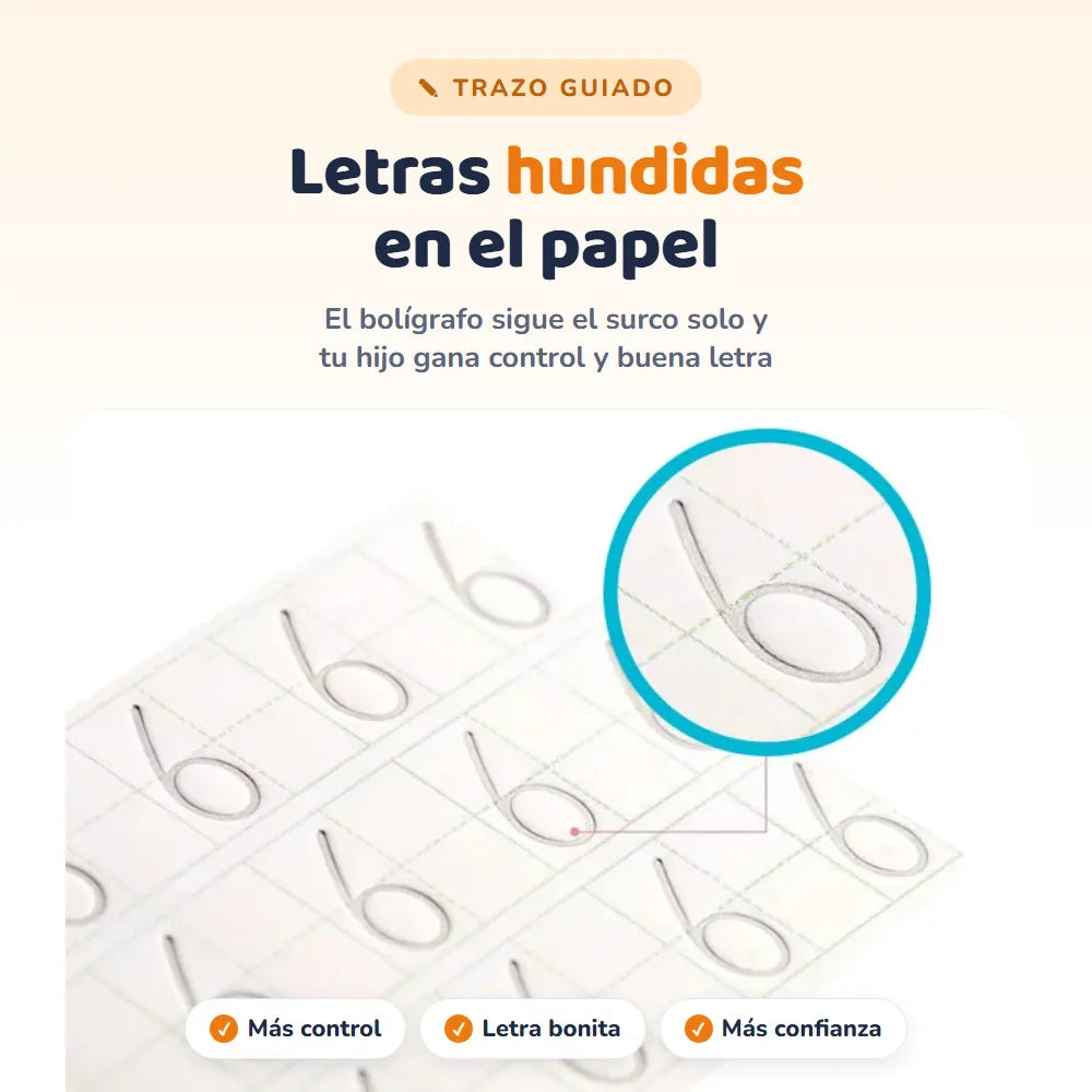 Trazo guiado: letras hundidas en el papel